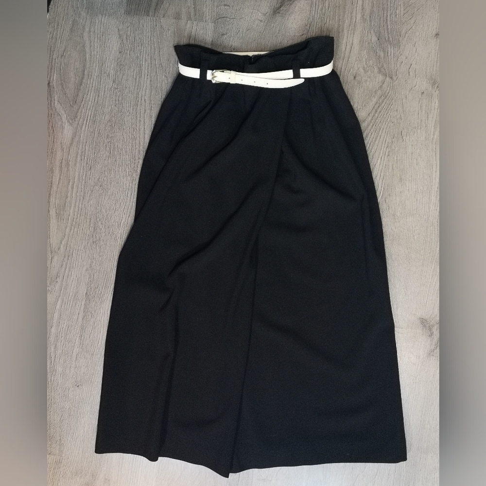 90s Vintage Escada Black Crepe High Waist Wrap Minimal Column Tailored Skirt